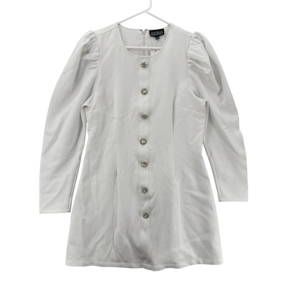 DANIELLE BERNSTEIN Dresses & Skirts - Danielle‎ Bernstein Mini Dress Womens XL White Rhinestone Bling Button Party NWT